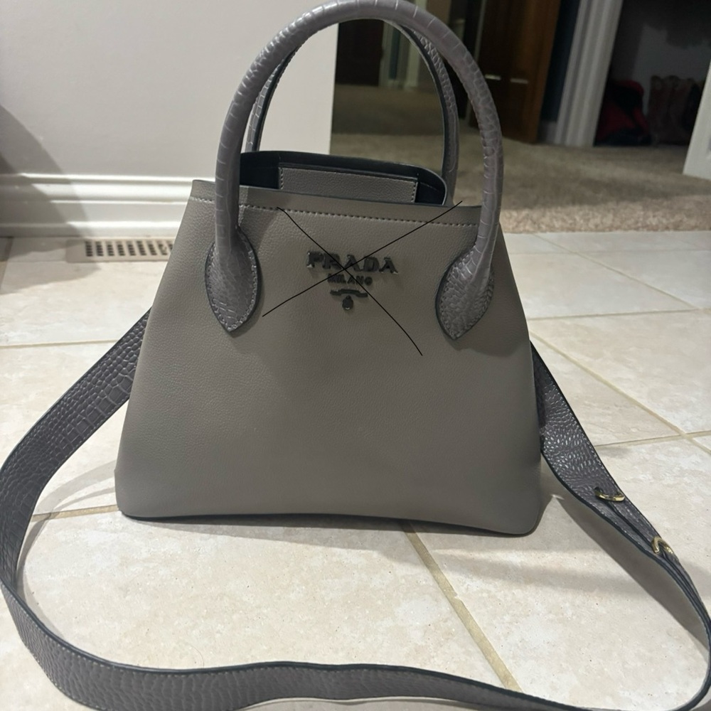 Prada Taupe Gray Leather Top-Handle Shoulder Bag